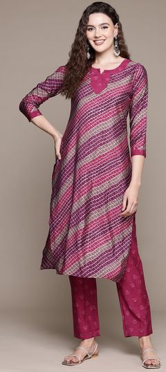 Festive, Summer Pink and Majenta color Salwar Kameez in Muslin fabric with Straight Foil Print, Printed work : 1945028