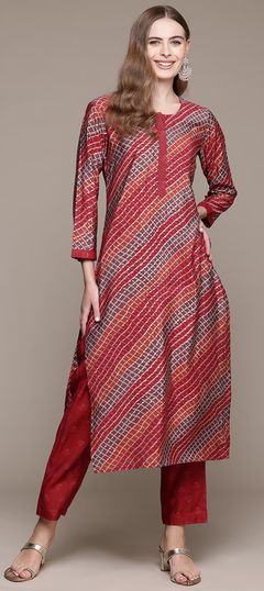 Festive, Summer Red and Maroon color Salwar Kameez in Muslin fabric with Straight Foil Print, Printed work : 1945032