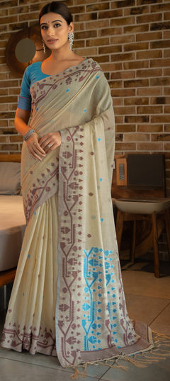 Blue color Saree in Cotton fabric with Printed work