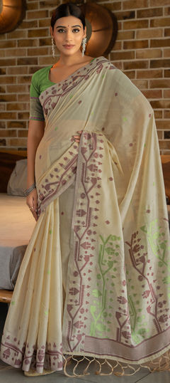 Casual, Traditional Green color Saree in Cotton fabric with Bengali Printed work : 1945053