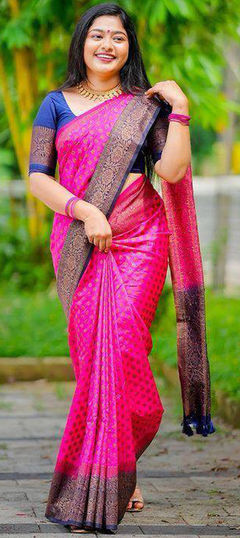 Party Wear, Traditional Pink and Majenta color Saree in Art Silk fabric with South Weaving work : 1945057