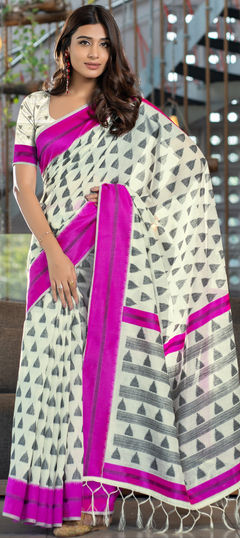 Pink and Majenta color Saree in Cotton fabric with Printed work