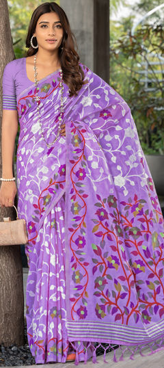 Casual, Traditional Purple and Violet color Saree in Cotton fabric with Bengali Weaving work : 1945096