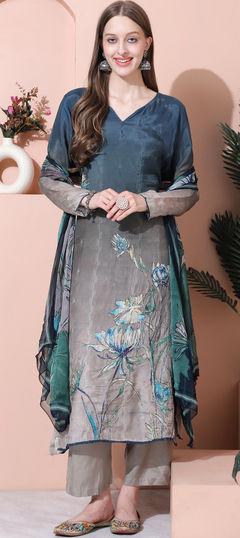 Multicolor color Salwar Kameez in Muslin fabric with Digital Print, Floral, Sequence, Zari work