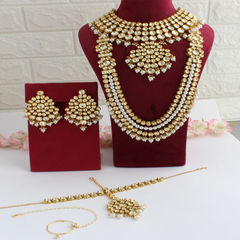 Gold Rodium Polish White and Off White color Necklace in Metal Alloy studded with Kundan, Pearl