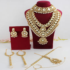Gold Rodium Polish White and Off White color Necklace in Metal Alloy studded with Kundan, Pearl