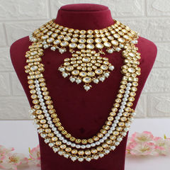 Gold Rodium Polish White and Off White color Necklace in Metal Alloy studded with Kundan, Pearl