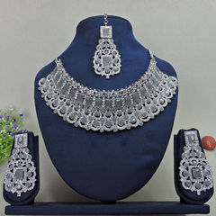Gold Rodium Polish Black and Grey color Necklace in Metal Alloy studded with CZ Diamond