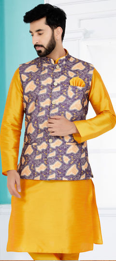 Purple and Violet color Nehru Jacket in Cotton fabric with Digital Print work
