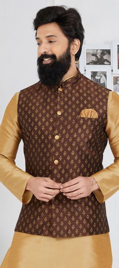 Party Wear Red and Maroon color Banarasi Silk fabric Nehru Jacket 1945278