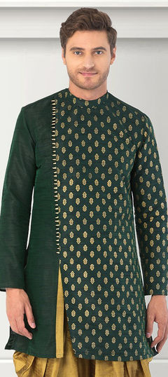 Green color Kurta in Dupion Silk fabric with Printed work