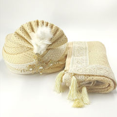 Beige and Brown color Turban in Georgette fabric with Embroidered, Thread work