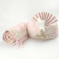 Wedding Pink and Majenta color Turban in Silk fabric with Broches, Embroidered, Thread work : 1945396