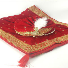 Red and Maroon color Turban in Velvet fabric with Broches, Sequence, Thread work