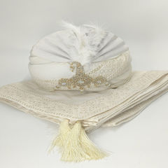 Wedding White and Off White color Turban in Silk fabric with Broches, Sequence, Thread work : 1945405