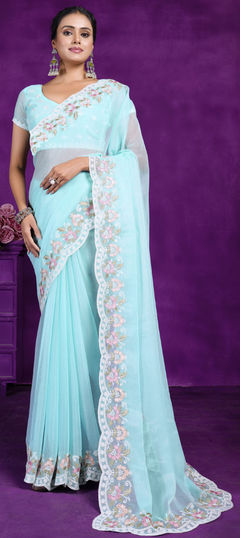 Blue color Saree in Art Silk fabric with Embroidered work