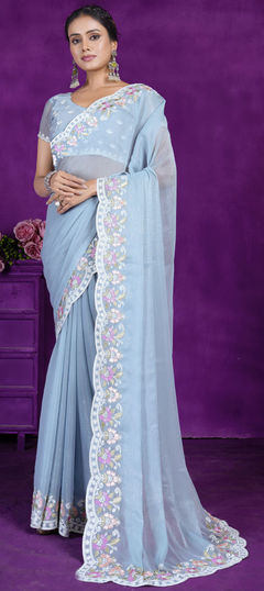 Blue color Saree in Art Silk fabric with Embroidered work