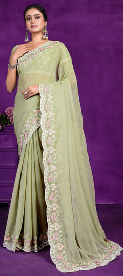 Green color Saree in Art Silk fabric with Embroidered work