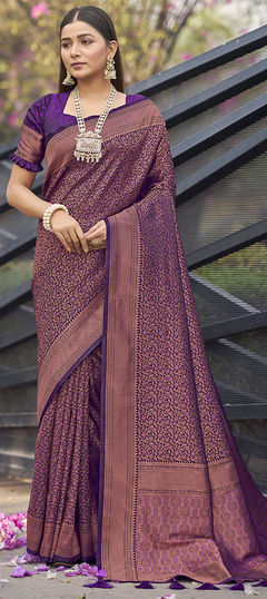 Purple and Violet color Saree in Banarasi Silk fabric with Weaving work