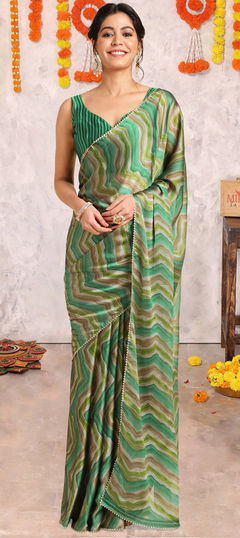 Green color Saree in Chiffon fabric with Printed work