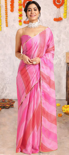 Pink and Majenta color Saree in Chiffon fabric with Printed work