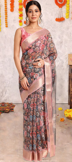 Festive, Traditional Purple and Violet color Saree in Organza Silk fabric with Classic Floral work : 1945618