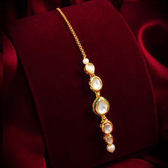 Gold Rodium Polish White and Off White color Mang Tikka in Metal Alloy studded with Beads, Kundan