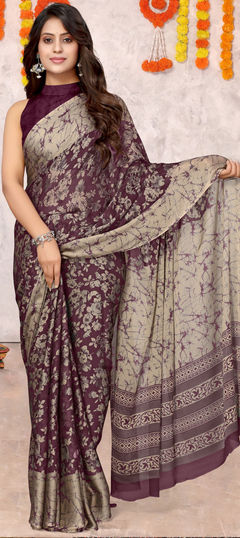 Festive, Reception Purple and Violet color Saree in Chiffon fabric with Classic Floral work : 1945850