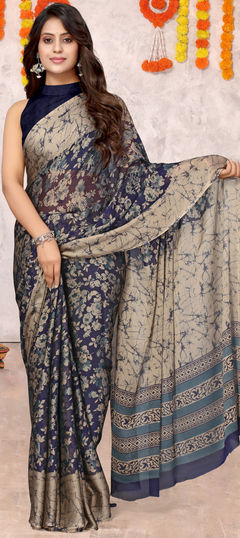 Festive, Reception Blue color Saree in Chiffon fabric with Classic Floral work : 1945853