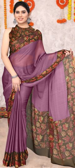 Red and Maroon color Saree in Chiffon fabric with Printed work