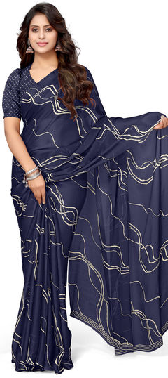 Festive, Party Wear, Reception Blue color Saree in Chiffon fabric with Classic Printed, Tye n Dye work : 1945881