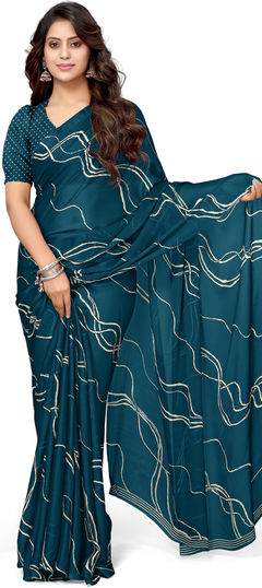 Festive, Party Wear, Reception Blue color Saree in Chiffon fabric with Classic Printed, Tye n Dye work : 1945884