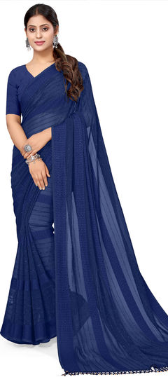 Blue color Saree in Georgette fabric with Lace work