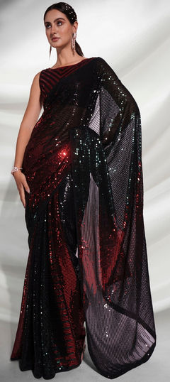 Black and Grey, Red and Maroon color Saree in Georgette fabric with Sequence work