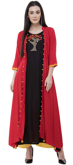 Black and Grey, Red and Maroon color Salwar Kameez in Rayon fabric with Embroidered work