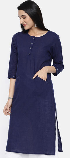 Blue color Kurti in Rayon fabric with Embroidered work