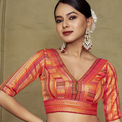 Orange color Blouse in Banarasi Silk fabric with Weaving work