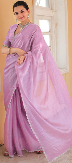 Pink and Majenta color Saree in Art Silk fabric with Lace, Stone, Zircon work