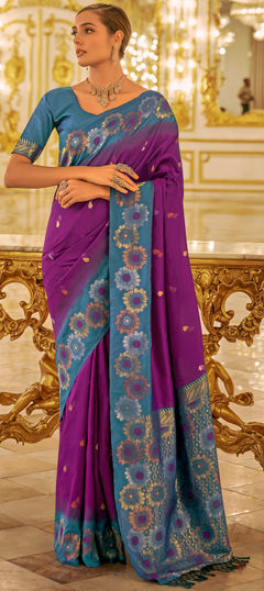 Purple and Violet color Saree in Banarasi Silk fabric with Weaving, Zari work