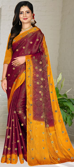 Red and Maroon color Saree in Kanjeevaram Silk fabric with Weaving, Zari work