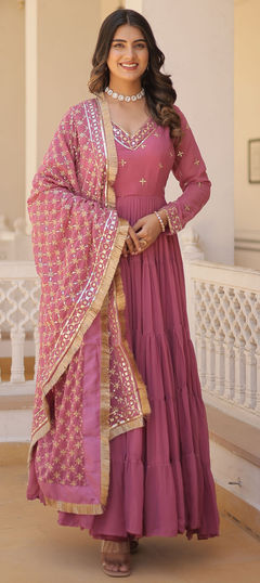 Festive, Reception Purple and Violet color Gown in Georgette fabric with Embroidered, Sequence work : 1946474