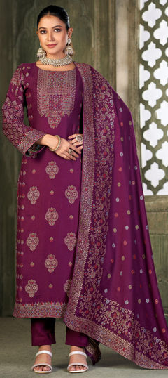 Festive, Reception Purple and Violet color Salwar Kameez in Viscose fabric with Pakistani, Straight Weaving work : 1946568