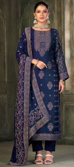 Festive, Reception Blue color Salwar Kameez in Viscose fabric with Pakistani, Straight Weaving work : 1946569