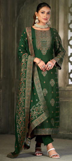 Festive, Reception Green color Salwar Kameez in Viscose fabric with Pakistani, Straight Weaving work : 1946574