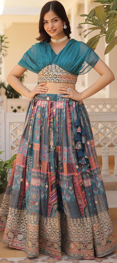 Blue color Ready to Wear Lehenga in Silk fabric with Weaving work