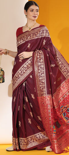 Purple and Violet color Saree in Raw Silk fabric with Weaving work