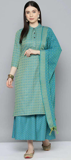 Blue color Salwar Kameez in Cotton fabric with Printed work