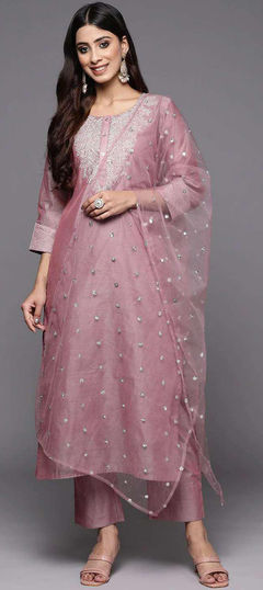 Purple and Violet color Salwar Kameez in Poly Silk fabric with Embroidered work