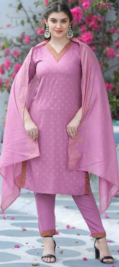 Pink and Majenta color Salwar Kameez in Rayon fabric with Printed work