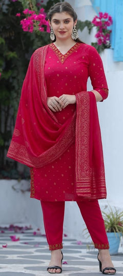 Red and Maroon color Salwar Kameez in Rayon fabric with Printed work